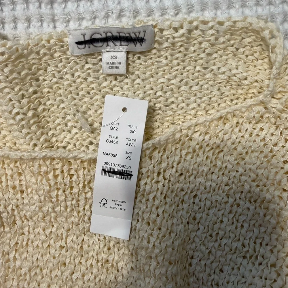 J. Crew Long Conco Pullover Natural Loose Knit Cotton Blend Sweater NWT XS